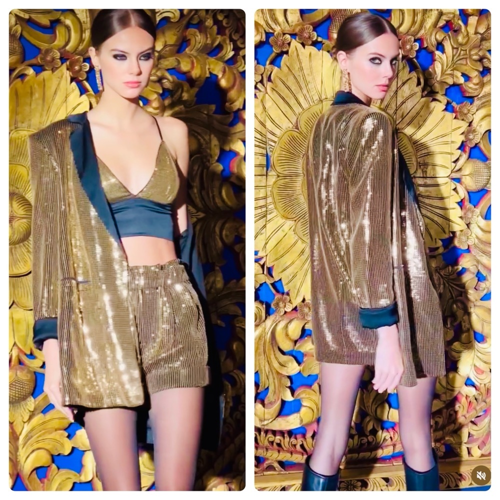 ALICE + OLIVIA Kylie Shawl Collar Sequin Jacket - Picture 9 of 15